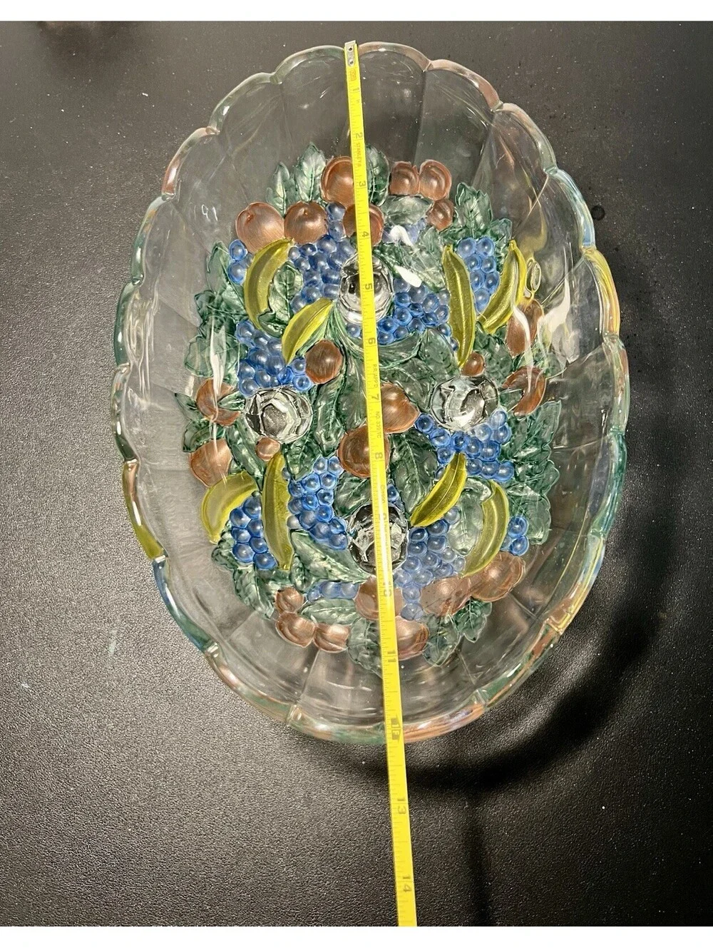 Indiana Glass 1960s Garland Flashed Fruit Oval Three-Footed Bowl, 12x8.5x4.5”